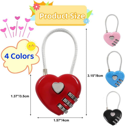 4 Pcs Mini Heart Code Lock,3 Digit Combination Padlock Mini Love Heart Lock for Luggage, Backpack, Jewelry Box, Hall Locker