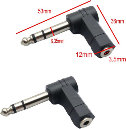JZK 2 x TRS Angle Adapter, 1/8" to 1/4" Audio Adapter, 3.5mm Jack to 6.35mm Plug 90° Stereo Audio Adapter Converter Connector for Professional Audio Devices