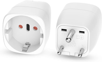 Oliveria 2 Pcs Travel Adapter EU India Travel Plug Adapter Schuko EU to Type D Plug for India, Sri Lanka, Nepal, Congo Travel Adapter