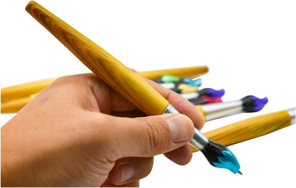 Lopenle 10 PCS Bamboo Brush Pens Paintbrush Pens Novelty Bamboo Ballpoint Pen for Art Activities School Office Party Stationery
