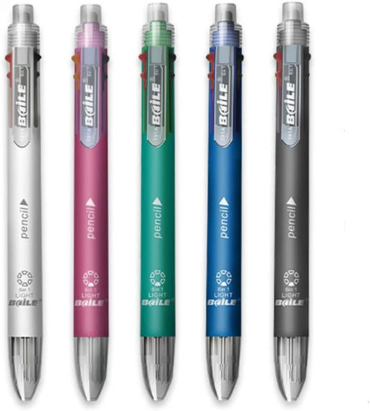 6 in 1 Multicolor Ballpoint Pens 5 Colors Ball Pen 1 Automatic Pencil with Eraser for School Office Writing Supplies Stationery