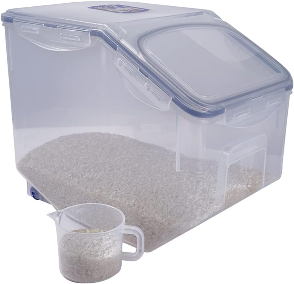 Lock & Lock Plastic Rice Case 12L Container/Storage Food Organiser w/Cup Clear