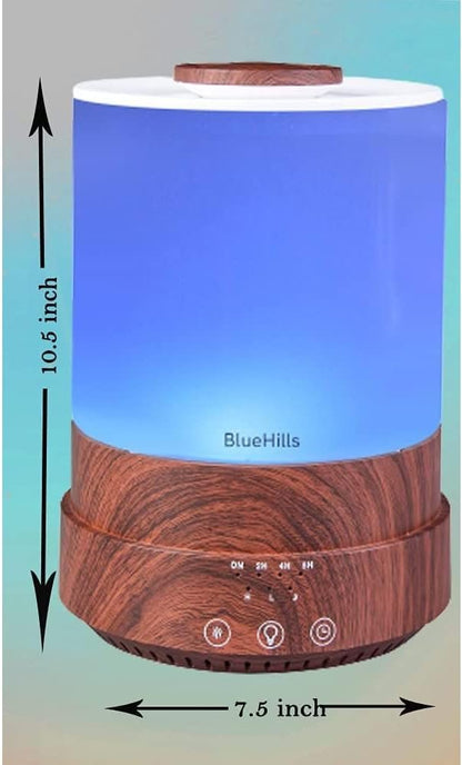 BlueHills Premium 2500 ML XL Essential Oil Diffusers - 30 Hr Run Aromatherapy Diffuser & Air Humidifier Mist for Large Room - 7 LED Colors Oil Diffuser Essential Oils for Home w/Auto Shut Off - F003