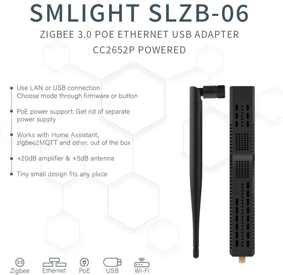 SMLIGHT SLZB-06 NoPOE â€“ A Zigbee 3.0 to Ethernet, USB, and WiFi Adapter, Works with Zigbee2MQTT, Home Assistant, ZHAï¼ˆNot Supporting POE Powerï¼‰