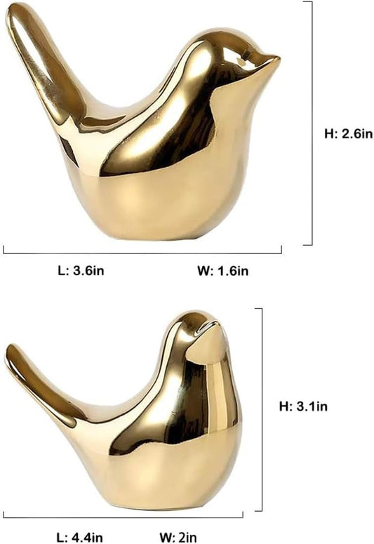 Small Gold Birds Ceramic Statues, Decorative Animal Sculpture, Gold Bird Figurines Ornaments, Modern Art Style Home Decor Craft for Shelves Bedroom Office Desktop Cabinets (2 Pack)