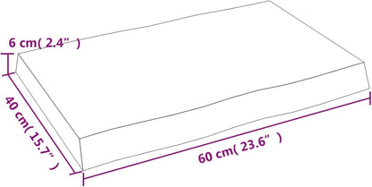 Solid Wood Tabletop, Dark Brown, 60 x 40 x (2-6) cm, Live Edge, Replacement for Kitchen Coffee Table, Dining Table, Desk, Durable Surface, Versatile Use