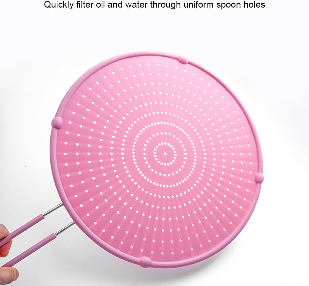 IOIUSKKU Effortless Cleaning with Food Grade Silicone Oil Baffle Splatter Screen for Frying Pan Stainless Steel Kitchen Gadgets, Pink