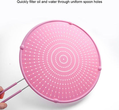 IOIUSKKU Effortless Cleaning with Food Grade Silicone Oil Baffle Splatter Screen for Frying Pan Stainless Steel Kitchen Gadgets, Pink