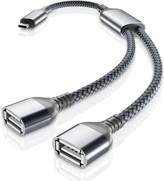 Basesailor USB C Male to Dual USB Female Cable Adapter 0.3M,Thunderbolt 3 to Double Type A 2.0 OTG Splitter Y Cord Converter for iPhone 16 16e 15,Mac,iPad 10 Pro Air Mini,Galaxy S24 S25,Z Flip Fold