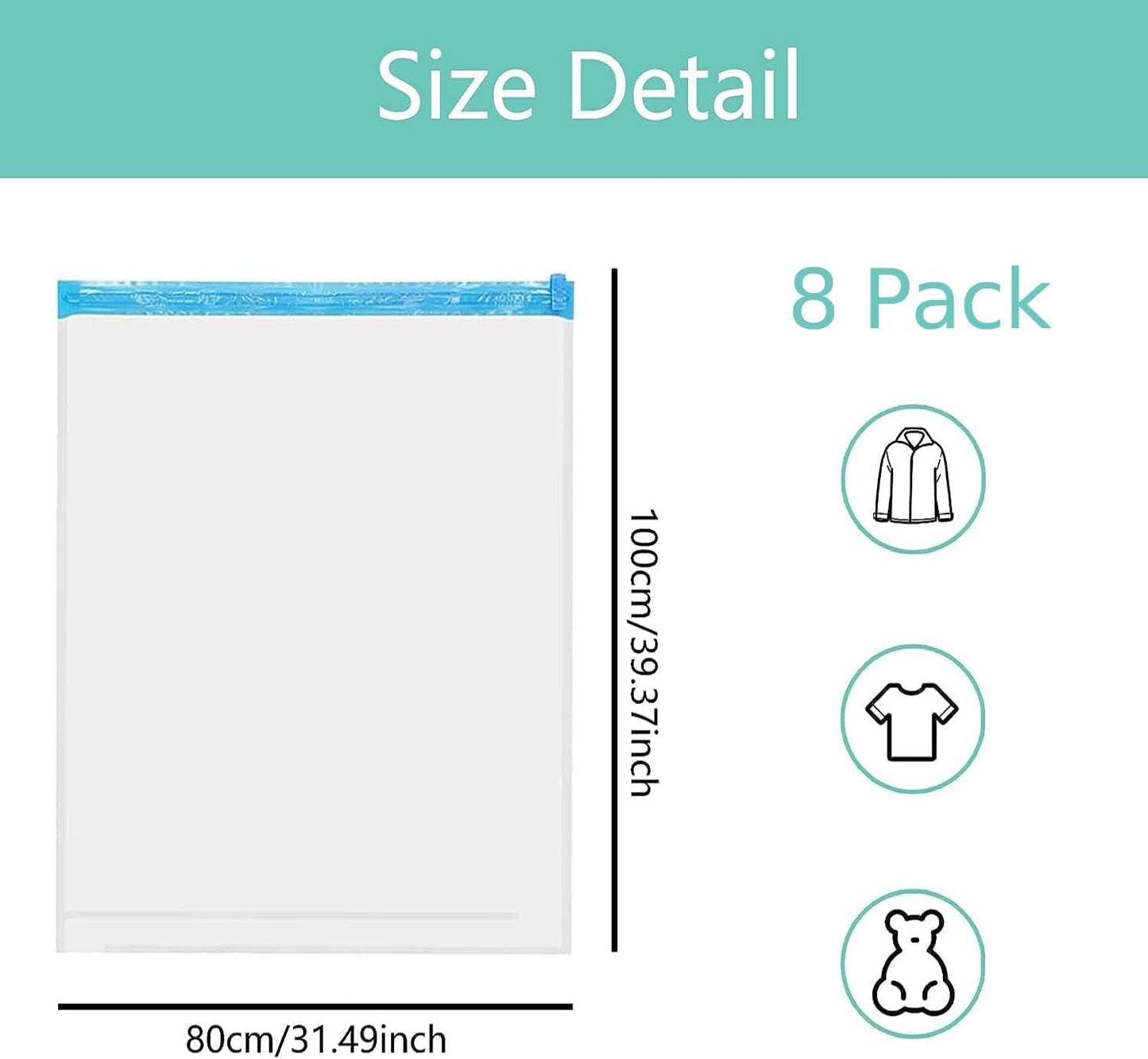 Jabykare 8 Pack Jumbo Vacuum Storage Bags, Space Saver Bags (80x100cm) - Compression Storage Bags for Comforters and Blankets - Vacuum Sealer Bags for Clothes Storage, Home Storage & Organisation