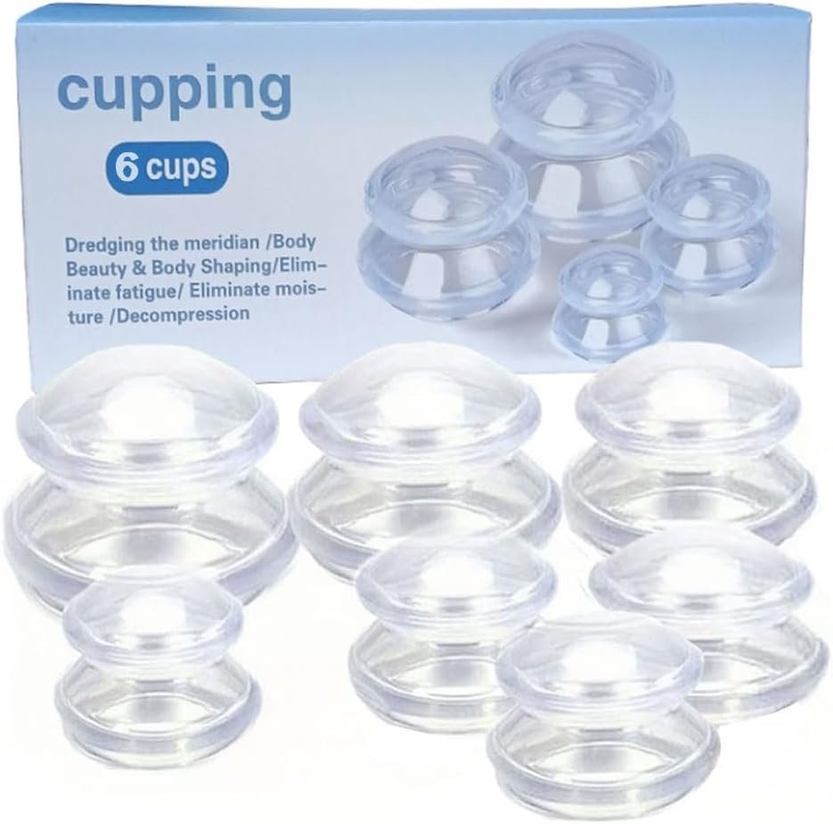 Silicone Cupping Set - Chinese Therapy Massage Suction Cups for Muscle Soreness, Pain Relief, Injury Recovery, Toning & Cellulite，Weight Loss Transparent (6 Cups)