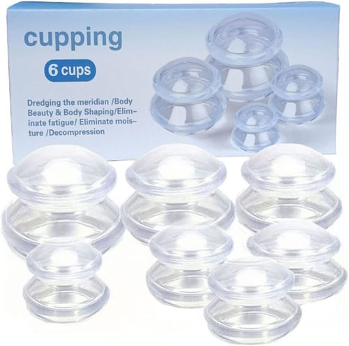 Silicone Cupping Set - Chinese Therapy Massage Suction Cups for Muscle Soreness, Pain Relief, Injury Recovery, Toning & Cellulite，Weight Loss Transparent (6 Cups)