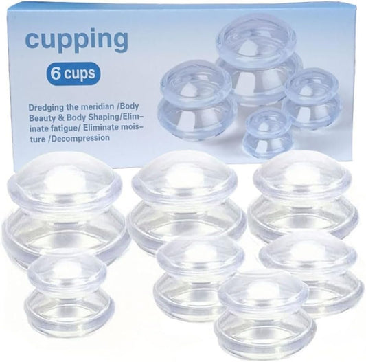 Silicone Cupping Set - Chinese Therapy Massage Suction Cups for Muscle Soreness, Pain Relief, Injury Recovery, Toning & Cellulite，Weight Loss Transparent (6 Cups)