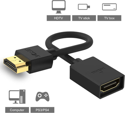 VCE HDMI Extender Cable Male to Female Support 4K & 3D HDMI 2.0 for Roku Stick, TV Stick, Google Chrome Cast, Laptop 2-Pack