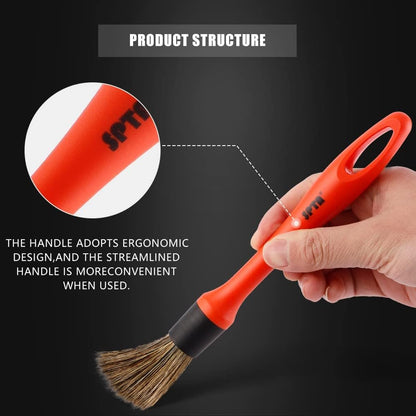 SPTA Car Detailing Brush Set – 5 Pieces with Different Hair and Mixed Plastic Handle – Cleaning Kit for Indoors, Outdoors, Wheels, Rims and Leather
