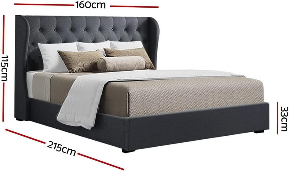 Artiss Queen Bed Frame Platform Wingback Headboard Frames Gas Lift Beds Base with Storage Space Bedroom Room Decor Home Furniture, Upholstered with Charcoal Faux Linen Fabric + Foam + Wood