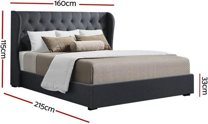 Artiss Queen Bed Frame Platform Wingback Headboard Frames Gas Lift Beds Base with Storage Space Bedroom Room Decor Home Furniture, Upholstered with Charcoal Faux Linen Fabric + Foam + Wood