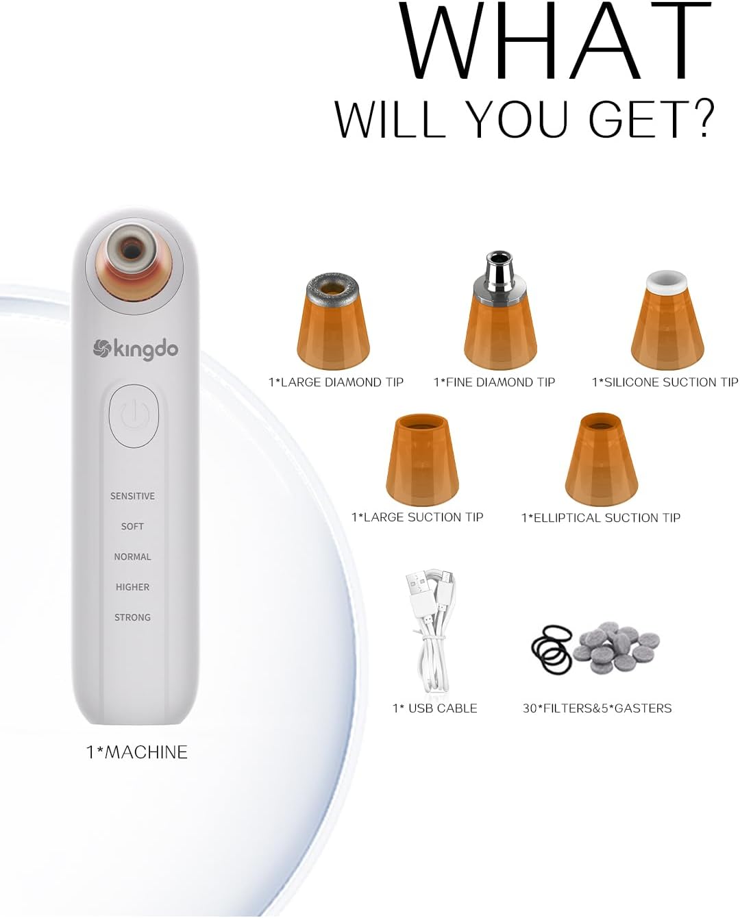 kingdo 2-in-1 Microdermabrasion Machine with 5 Diamond Tips & 5 Suction Modes for Facial Skin Care (Yellow-Brown)