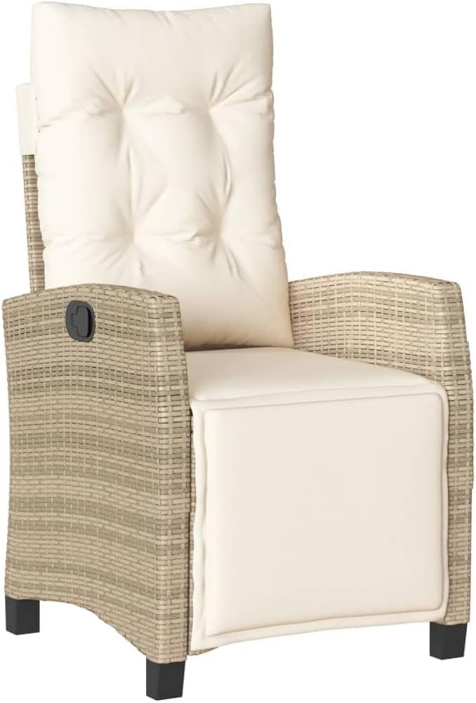 vidaXL 9-Piece Poly Rattan Garden Dining Set - Beige/Cream - Adjustable Recliners - Outdoor Patio/Deck/Backyard - Cushions & Tempered Glass Tabletop