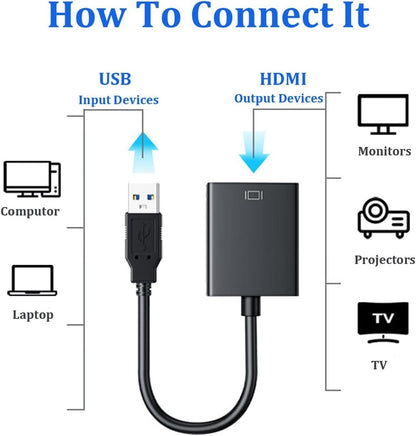 ABLEWE USB 3.0 to HDMI Adapter - USB to HDMI Converter 1080P Full HD Video Audio Adapter for PC Laptop Projector HDTV Compatible with Windows XP 7/8/8.1/10/11 Only-Updates Drivers