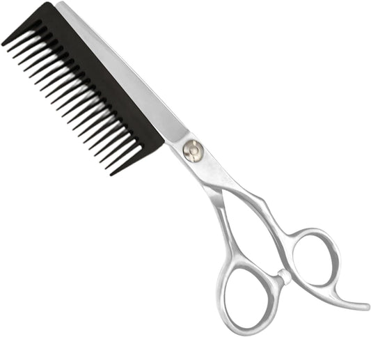 Monozoz Forbici da Parrucchiere - Attrezzi Per Taglio Capelli | Strumenti 2-in-1 Con Pettine Rimovibile e Lama Sfumante per Cura Personale, Viaggio, Casa - Uomo Donna Bambini Anziani