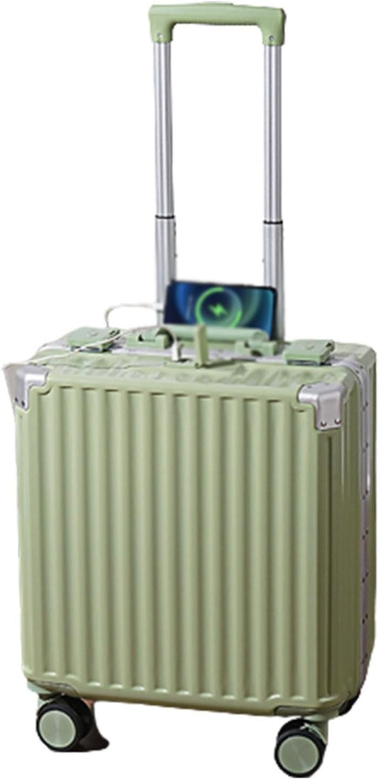 SUCADA Bagaglio a mano con porta di ricarica USB, lucchetto a combinazione TSA, valigia con telaio in alluminio (green 20 inches)