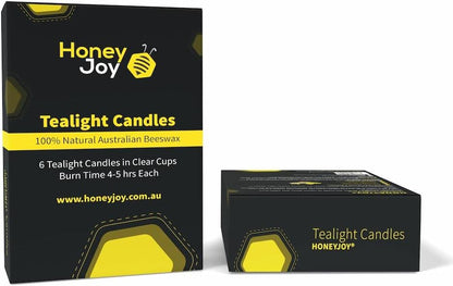 Honey Joy Pure Beeswax Tealight Candles - Pack of 6, Australian Made, Natural Honey Scent, 4-5 Hour Burn Time, Perfect for Home Decor and Special Events