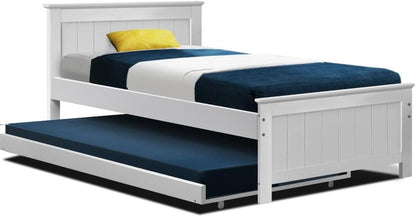 Bed Frame King Single Wooden Trundle Daybed White Furniture Bedroom Sleep