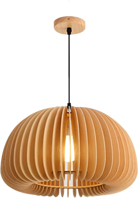 Wooden Chandelier, Handmade Scandinavian Minimalist Vintage Style Round Shade Solid Wood Base Adjustable Hanging Chandelier can be Used for Kitchen Bedroom Dining Room Lighting Home ambience Sense of