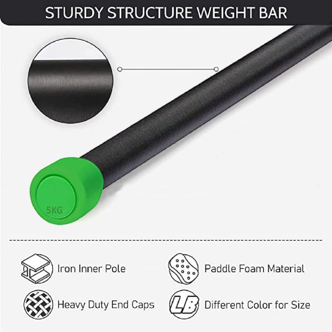 HCE Weighted Workout Gym Bar, Aerobics Bar, Solid Steel Padded Fitness Body Bar - Training Exercise Equipment Gear