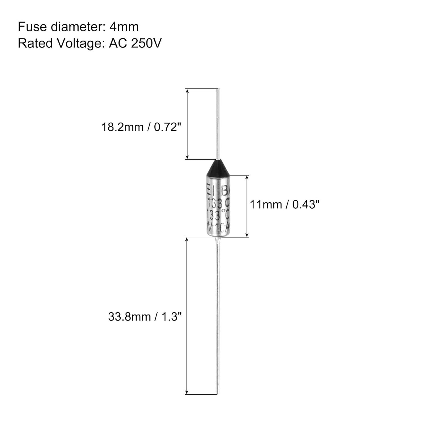 MECCANIXITY 10Pcs Metal Temperature Thermal Fuse RY133 133 °C 271.4 °F 10A 250V Cutoff Thermal Fuse for Motor Transformer Electric Industrial Home Appliance