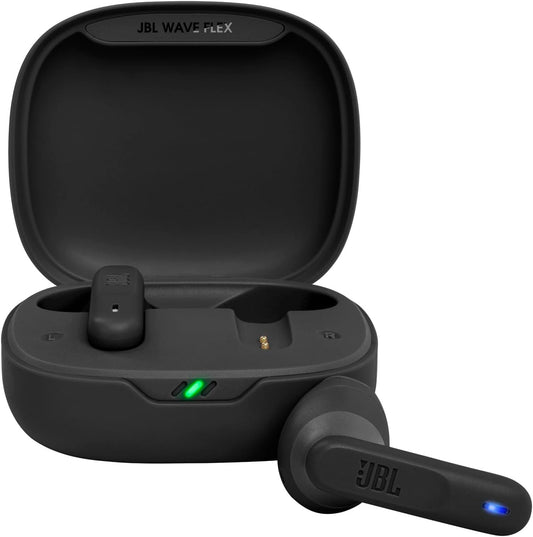 JBL Wave Flex, JBL Deep Bass Sound, Comfortable fit, Up to 32 (8h + 24h) total hours of battery life with speed charging, Stay aware of your surrounding, Hands-free calls with VoiceAware, Black