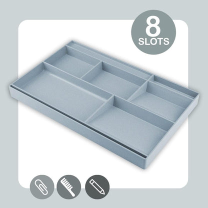 Acrimet Desk Drawer Organizer Tray with 8 Compartments – Multi-Purpose for Office Supplies, Makeup, and Accessories - Fits inside Drawers or Desktops, 32,4cm x 20,3cm x 2,7cm, Plastic, (Granite Color)