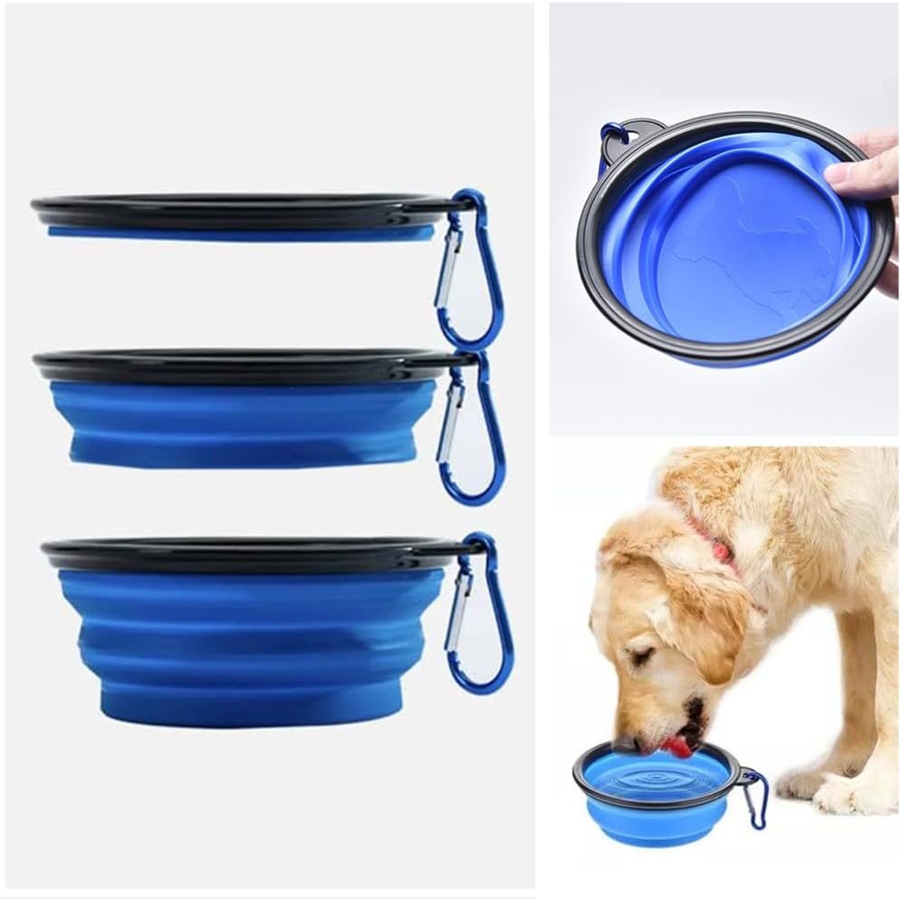 Collapsible Dog Bowl, 2 Pack Dog Bowl, Pet Collapsible Bowls, Collapsable Dog Water Bowls for Cats Dogs, Portable Pet Feeding Watering Dish for Walking Parking Traveling with 2 Carabiners (Blue)