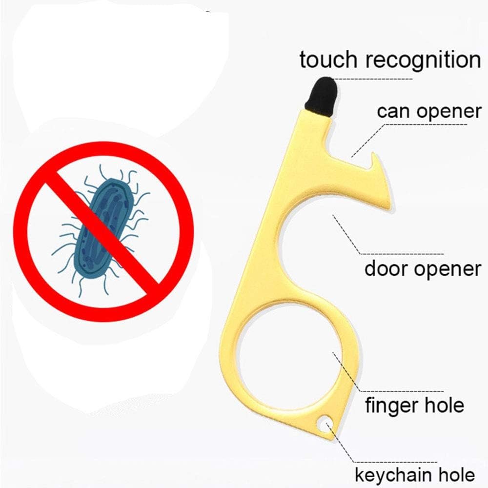 Silver EDC Door Opener with Keychain Contactless Open Tool No Touch Key Safety Tool for Touchscreen Outdoor Public Door Handle