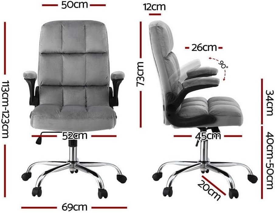 Artiss Office Chair Velvet Seat Racing Gaming Computer Desk Chairs Armrest Grey