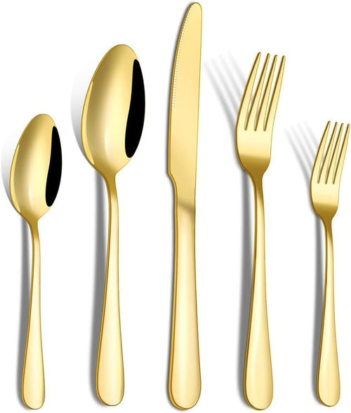 Miecux Stainless Steel Cutlery Set, 10Pcs Stainless Steel Flatware Gold Silverware Set Service for 2, Tableware Eating Utensils Include Knives/Forks/Spoons for Home Restaurant Party (Gold)