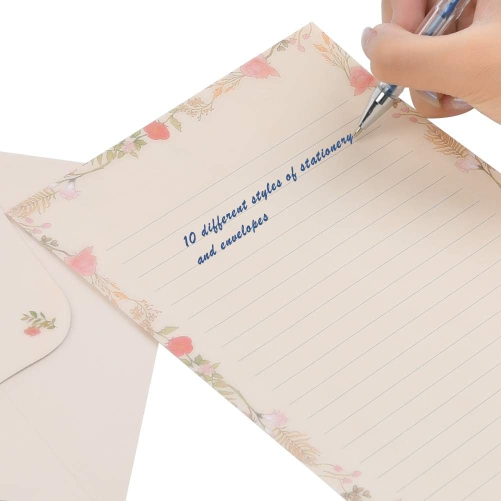 TIMESETL Stationery Letter Paper and Envelopes Set, 60 Sheets Cute Letter Writing Paper & 30 Lovely Envelopes, 10 Different Flora and Fauna Printed Design, Double-Sided Printing, A5 Size