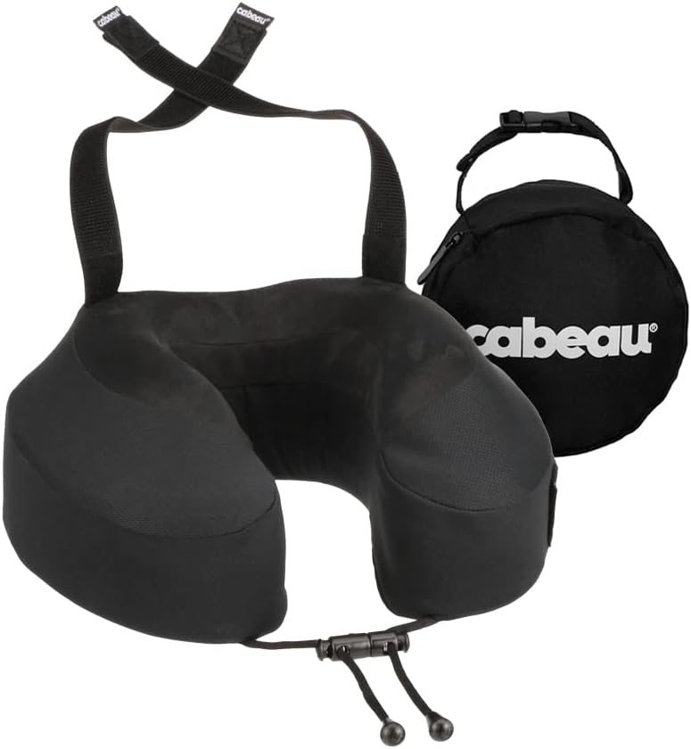 Cabeau Evolution S3 Travel Pillow - Straps to Airplane Seat - Ensures Your Head Won't Fall Forward - Relax with Plush Memory Foam - Quick-Dry Fabric Keeps You Cool and Dry (Jet Black).., Jet Black,