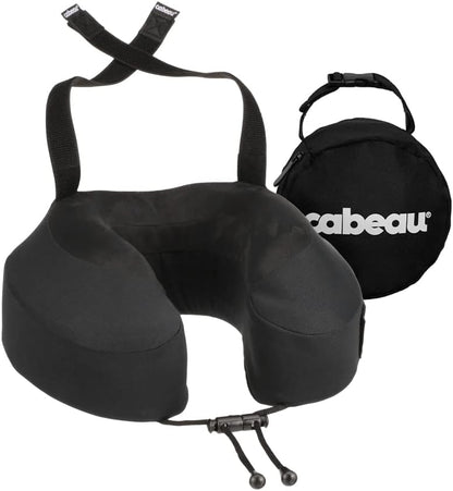 Cabeau Evolution S3 Travel Pillow - Straps to Airplane Seat - Ensures Your Head Won't Fall Forward - Relax with Plush Memory Foam - Quick-Dry Fabric Keeps You Cool and Dry (Jet Black).., Jet Black,