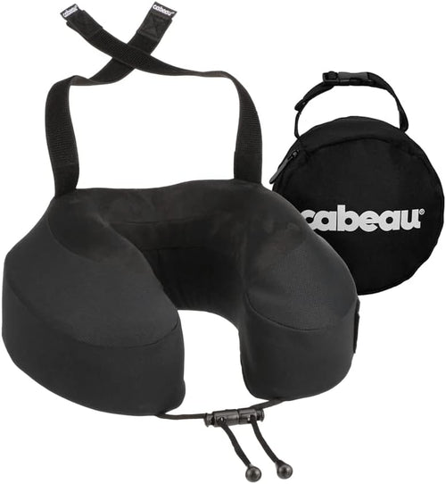 Cabeau Evolution S3 Travel Pillow - Straps to Airplane Seat - Ensures Your Head Won't Fall Forward - Relax with Plush Memory Foam - Quick-Dry Fabric Keeps You Cool and Dry (Jet Black).., Jet Black,