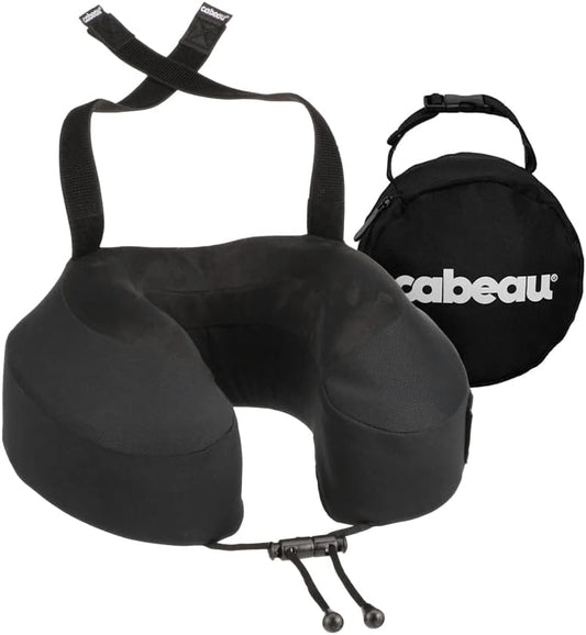 Cabeau Evolution S3 Travel Pillow - Straps to Airplane Seat - Ensures Your Head Won't Fall Forward - Relax with Plush Memory Foam - Quick-Dry Fabric Keeps You Cool and Dry (Jet Black).., Jet Black,