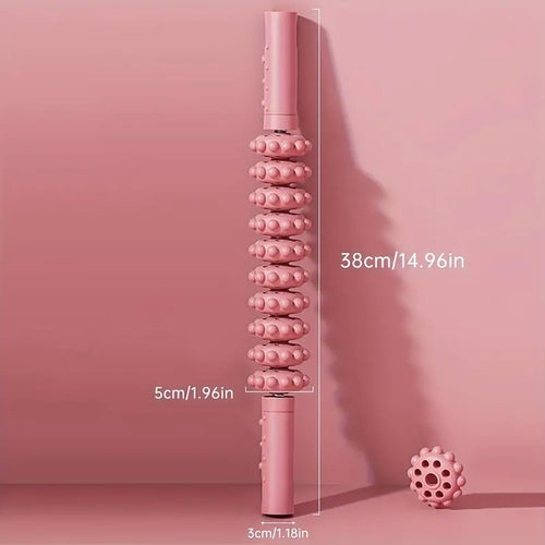 AIMALL Mace Massage Roller for Muscle Relaxation, Yoga Fitness Tool, Arm & Calf Slimming Roller Stick with Non-Slip Grip, Adjustable Roller, 14.96in Long, Pink/Green/Blue