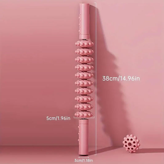 AIMALL Mace Massage Roller for Muscle Relaxation, Yoga Fitness Tool, Arm & Calf Slimming Roller Stick with Non-Slip Grip, Adjustable Roller, 14.96in Long, Pink/Green/Blue