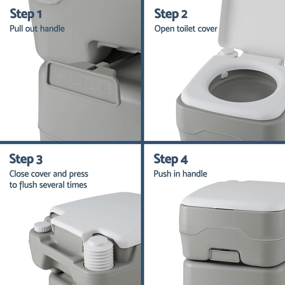 Weisshorn Portable Toilet, 20L Camping Toilets Flush Travel Squatty Potty Outdoor Camp Hiking Caravan Car Boating Fishing Gear, 50 Flushes Waste Tank Grey