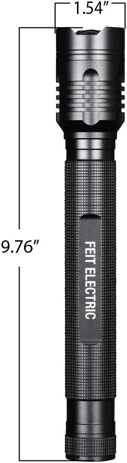 Feit Electric LED Tactical Flashlight - Aluminum Alloy - Zoomable Strike Bezel; Illuminate up to 1,000 feet - Adjustable Brightness 600 to 1700 Lumen | Requires 4-C Batteries