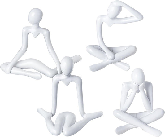 JSTHHTT Set of 4 White Sculpture Abstract Sculpture Home Decor Abstract Sculptures Decorative Sculpture Modern Minimalist Sitting Thinker Statue for Home Office Living Room