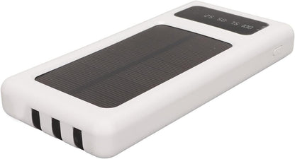 Solar Power Bank Portable 20000mAh Phone, Support Power Display 3 Output and 1 Input Cables and Flashlight, Portable Solar for Hiking Fishing and Traveling (White)