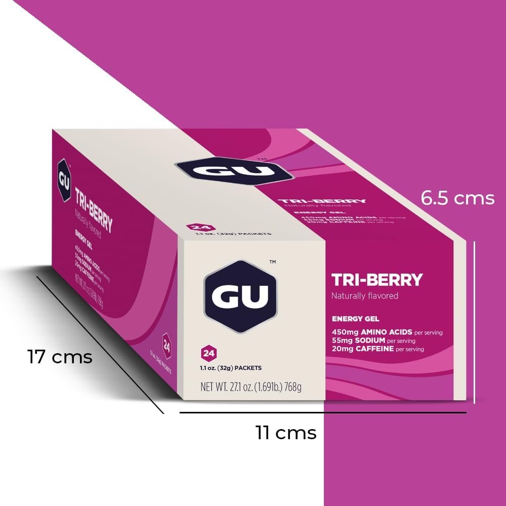 GU ENERGY Original Sports Nutrition Energy Gel, Vanilla Bean, 24-Count & Original Sports Nutrition Energy Gel, Tri Berry, 24-Count
