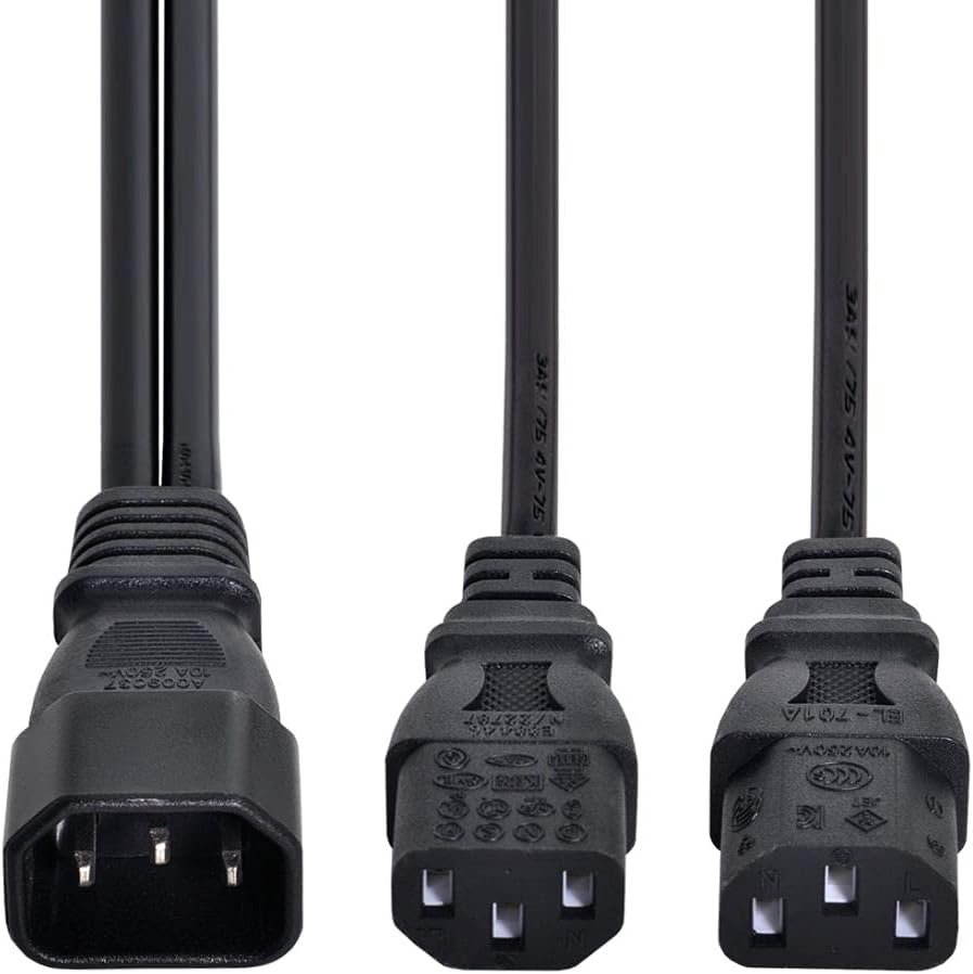 ChenYang IEC 320 C14 Male 1 to 2 C13 Female Y Splitter Power Extension Cable Adapter 10A 250V for Monitor/Computer/PDU Chassis/Printer